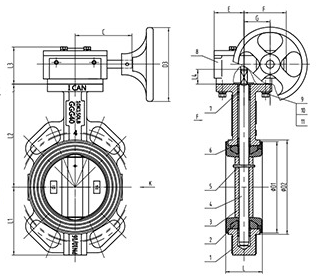 渦輪(lun)蝶閥結構圖(tu) 渦輪蝶閥結(jie)構圖